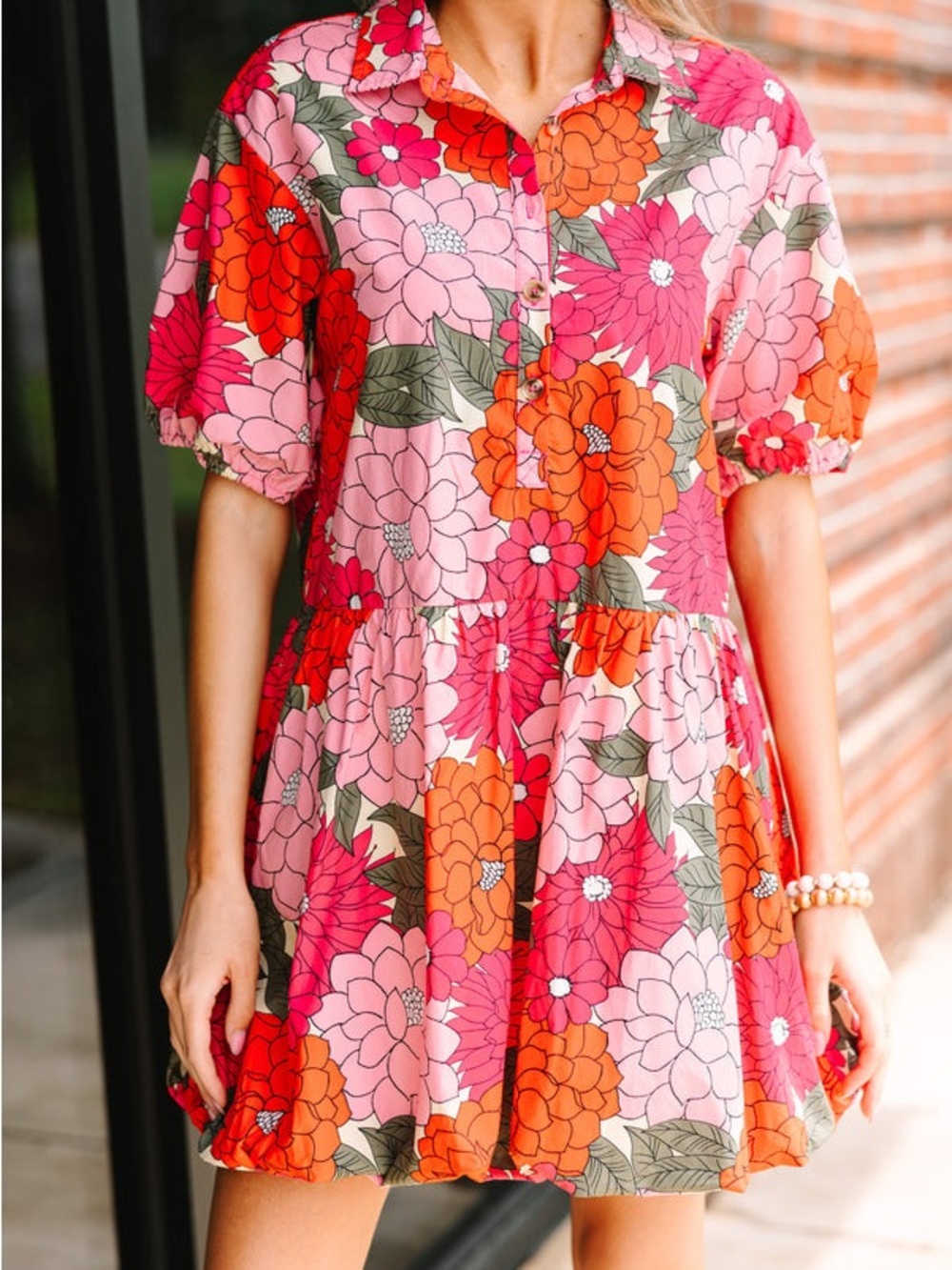 Listicle Flower Print Button Front Bubble Mini Dress - it has pockets!!